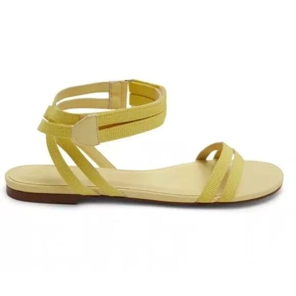 Rebecca Allen The Flat Two Strap Sandals Size 7 Citron Yellow Open Toe - Picture 2 of 8